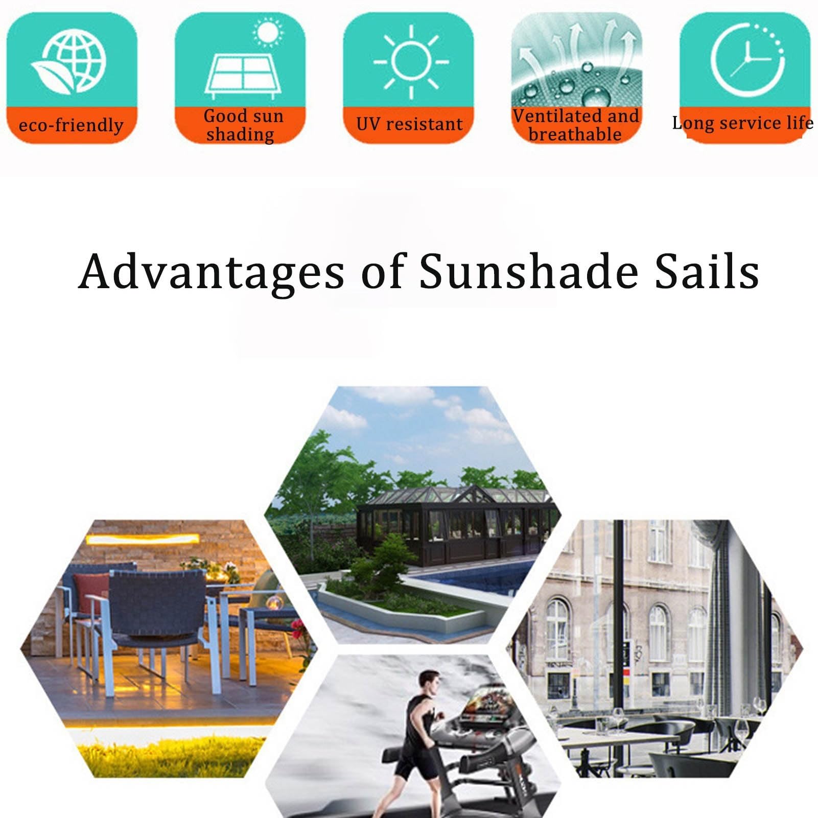 UV-beständiges Sonnensegel für Garten, Pool, Terrasse und Pera, mehrere (Bei 2x), Sonnenschutz und einfache Installation