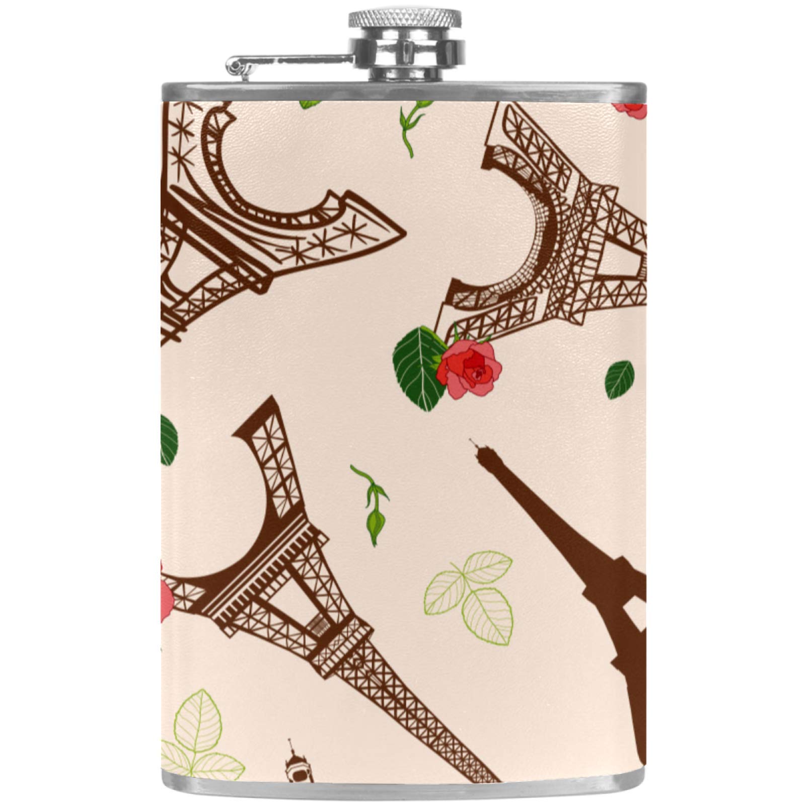 Flasque à whisky en cuir avec entonnoir, bouteille de poche Paris Tour Eiffel pour camping et bar