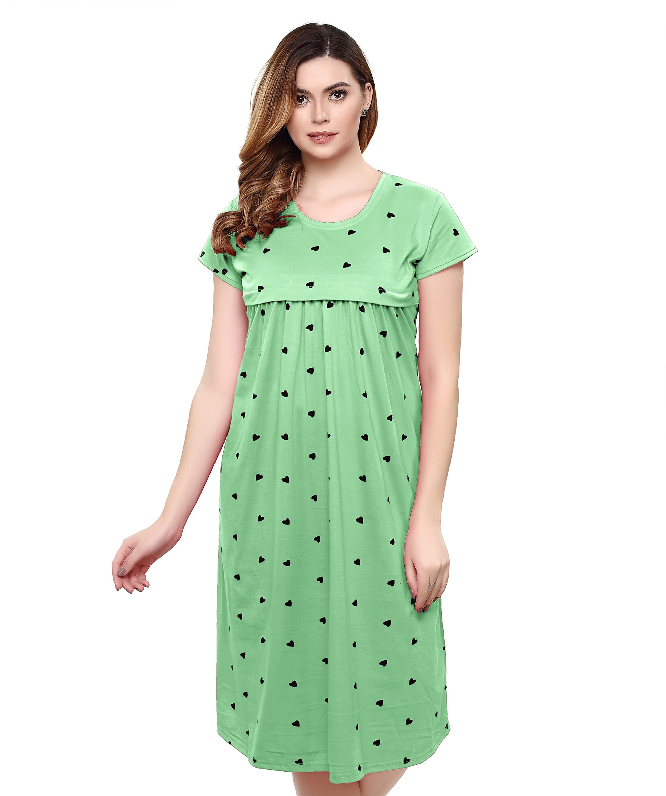 TIGYWIGYWomen's Cotton Printed Knee Length Maternity/Feeding/Nursing Nighty