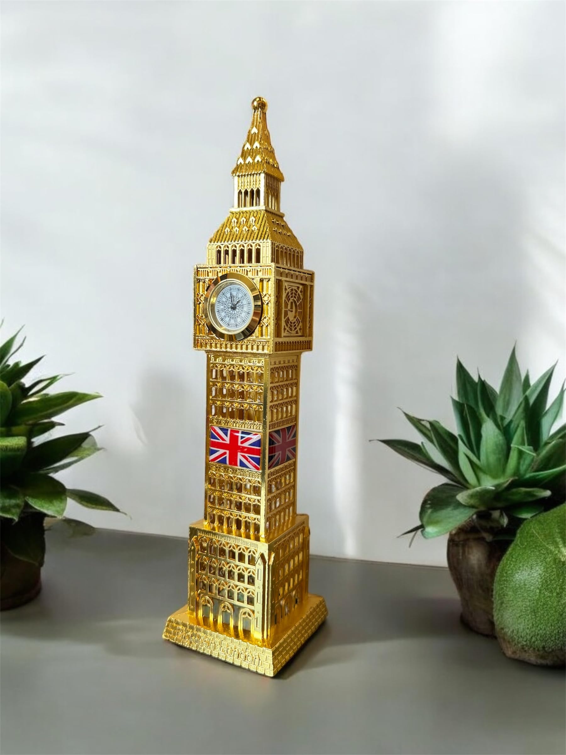 Big Ben With Clock gold metal bigben .london souvenire gold metal bigben (gold with flag, Large)