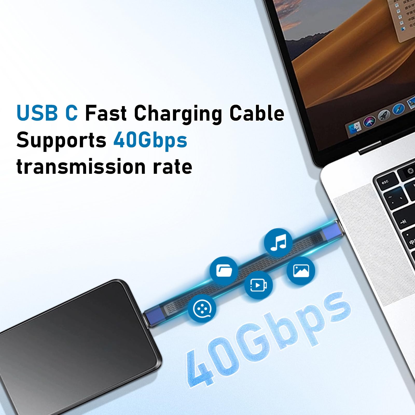 Gbformat Cavo USB C to USB C 240W USB4.0 Compatibile con Thunderbolt 3/4 USB C 40 Gbps Corto Cavo da 13cm Cavo dati per Smartphone, Power bank