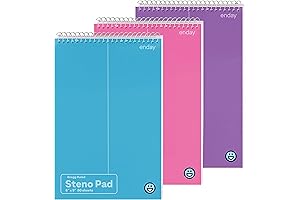 Enday Steno Pads Spiral 6 x 9 Notebook, 9 Pen Pack, Gregg Rule White