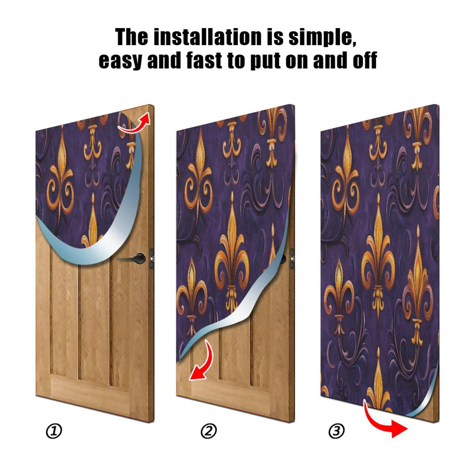 FLildon Mardi Gras Fleur De Lis Print Door Cover Decoration, Party Accessory Porch Decor for Festive Ornament Room Door Covers 35 x 79 Inch