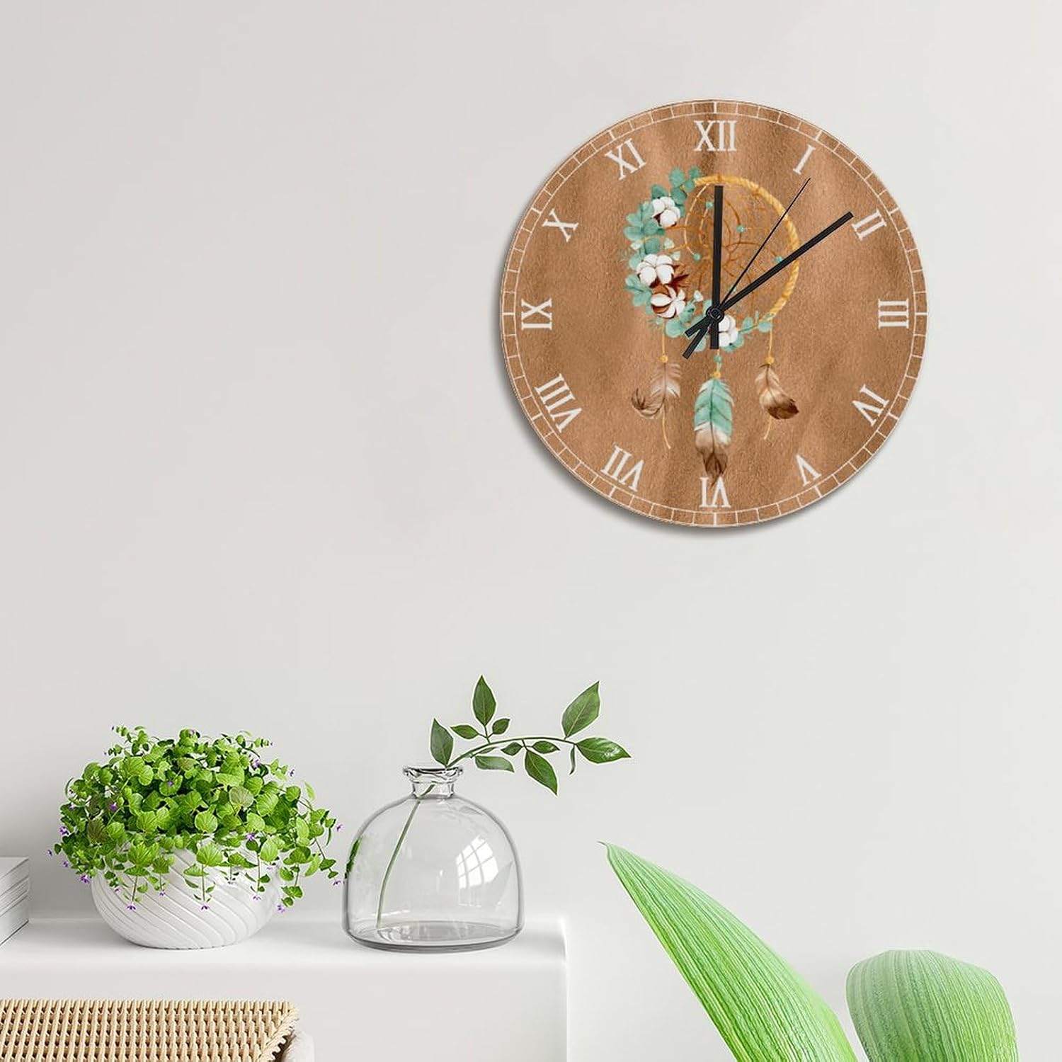 Native American Boho Dreamcatcher Wall Clock Indian Talisman 15 Inch Wall Clocks Battery Operated Silent Farmhouse Retired Living Room Decor Gift for Man Woman Friend