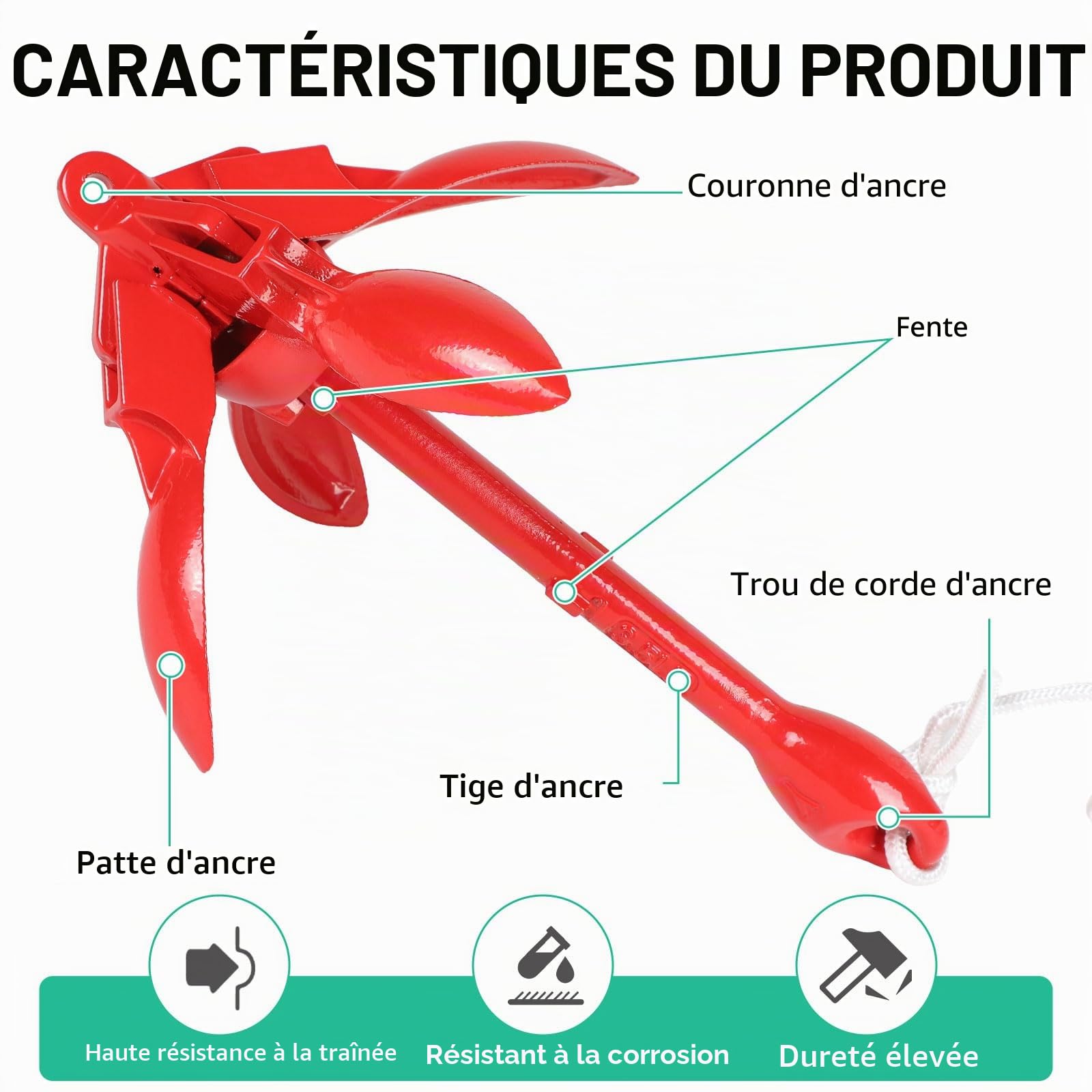 SWAWIS Ancre pour bateau - Accessoire de bateau - Ancre pliante