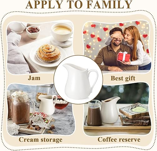 Miniatura 6 de Nuanchu 2 jarras de leche de 16 onzas, crema clásica de porcelana blanca con asa, dispensador de jarabe de arce de cerámica, recipiente de café para