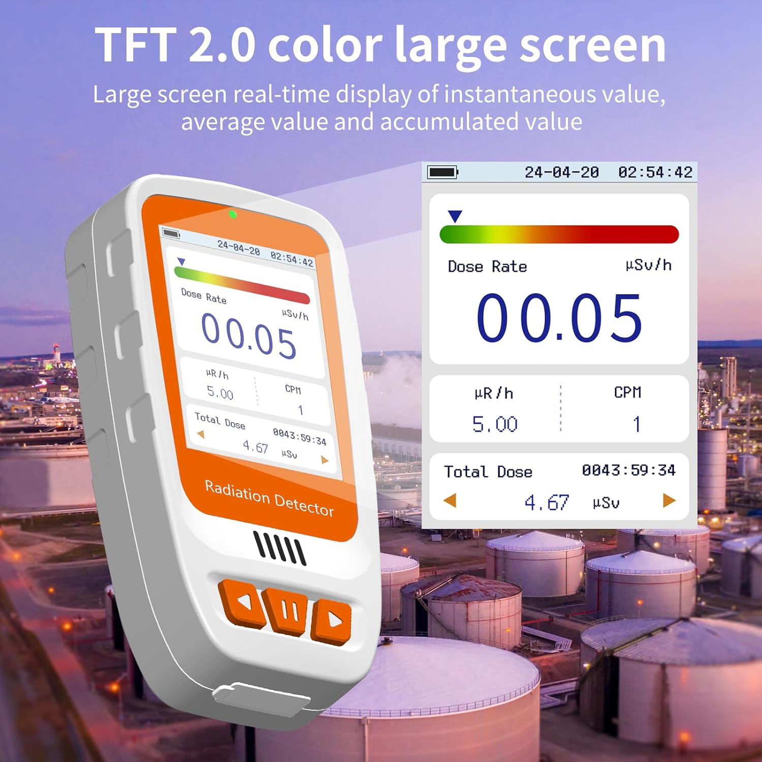 HFS-20PRO Radiation Detector – Portable Digital Dosimeter with Color Display, Real-Time X-Ray & Gamma Detection, Semiconductor Sensor, Rechargeable for Home, Lab, Nuclear Safety