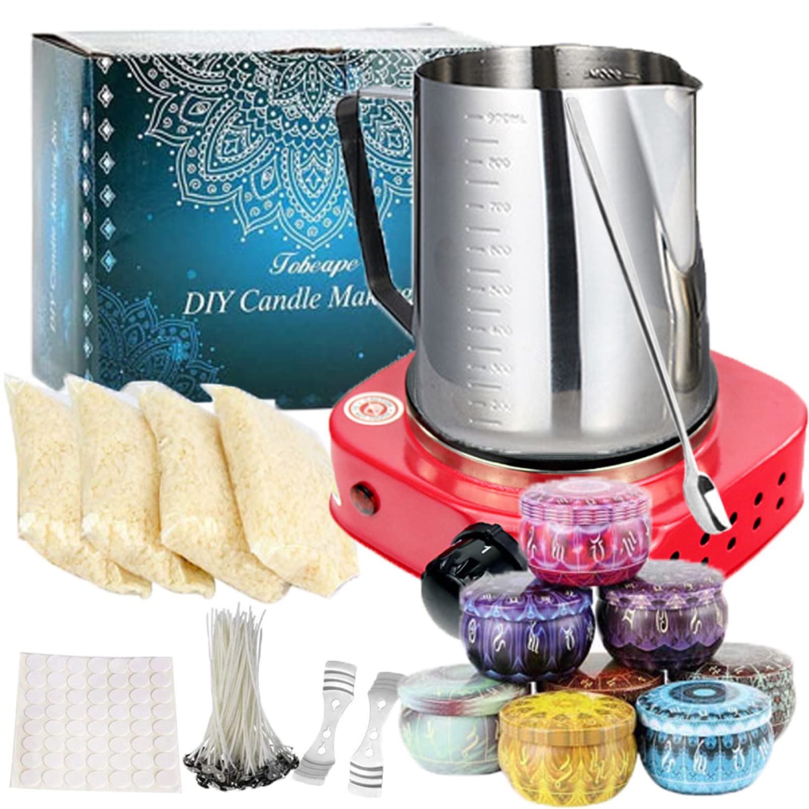 XUMINGLSJ DIY Candle Making Kit Supplies Set Scented Candle Molds for Art and Craft Beeswax pellets,Cotton Wicks,Candles Craft Supplies, for Women,4