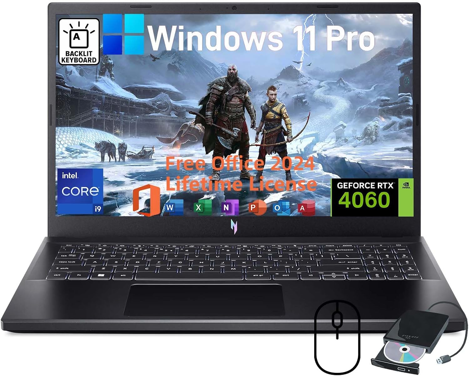 acer Nitro V 15 Gaming Laptop, with 2024 Office Lifetime License, Intel 14-Core i9-13900H, RTX 4060, 15.6″ FHD IPS Display, 64GB DDR5, 2TB SSD, Wi-Fi 6, Backlit Keyboard, Windows 11 Pro, Wi-Fi 6