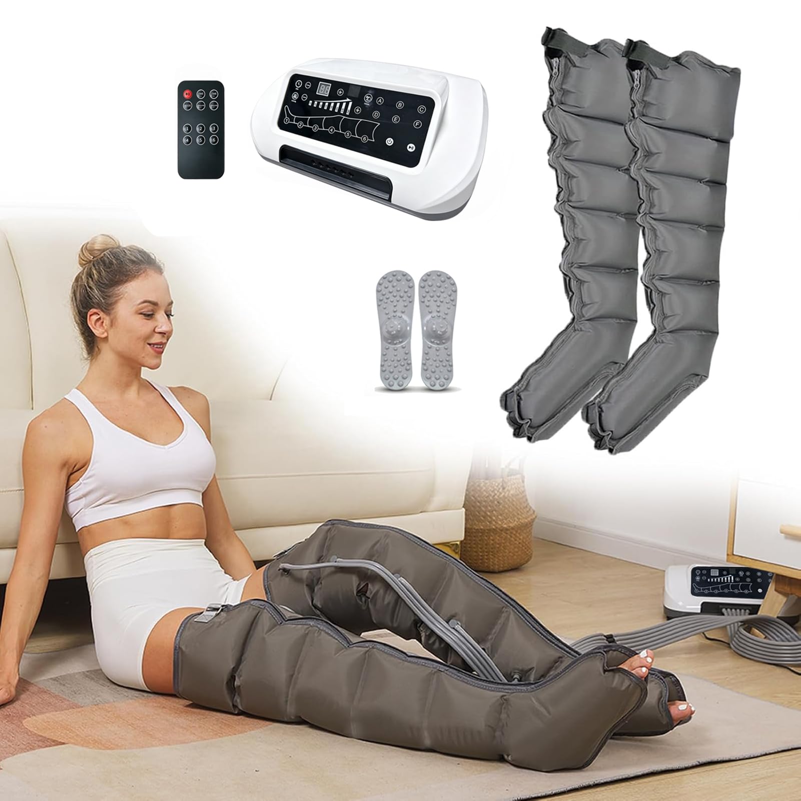 Vanenferse Grey 6 Cavity Air Compression Leg Massager | Electric Lymphatic Drainage Massager | Compression Boots Pressotherapy | For Circulation Arm Leg Waist Wraps Massage Machine | 6 Modes