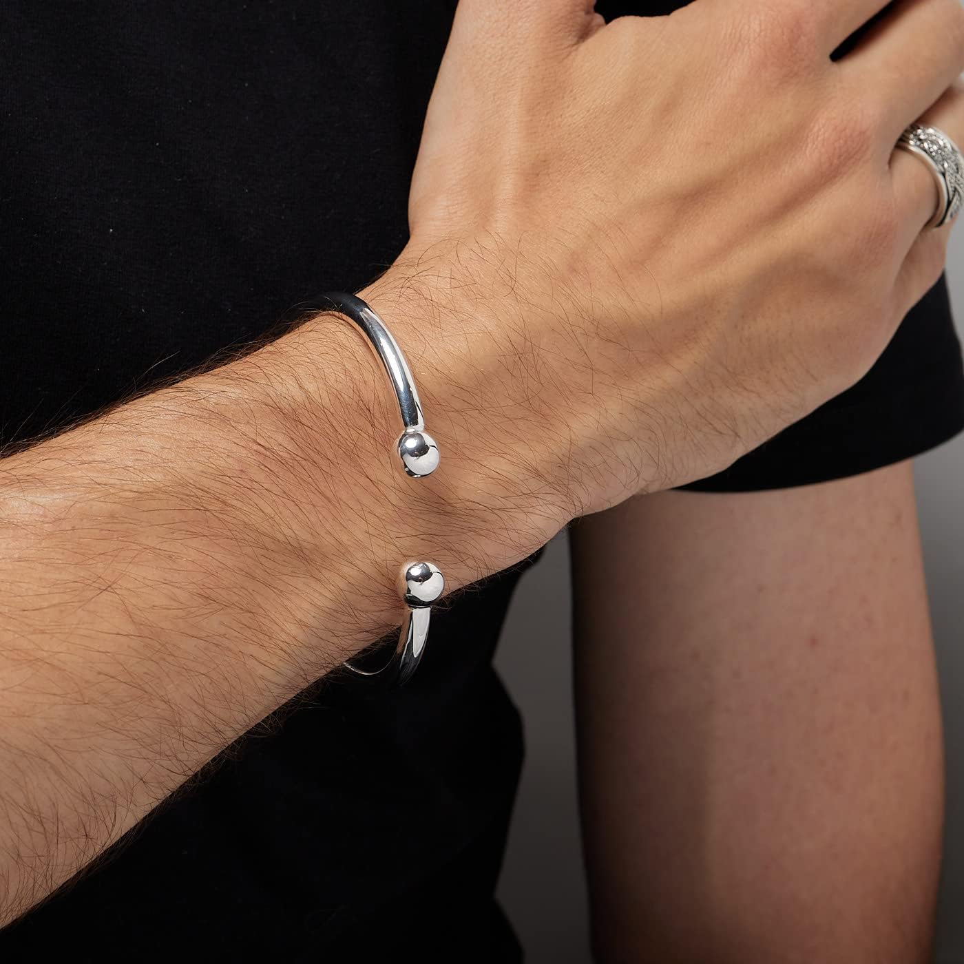 Brazalete de plata para hombre | Pulsera de plata de ley 925 maciza - Brazalete de plata para hombre, Plata Esterlina Plata, No es una piedra preciosa 4