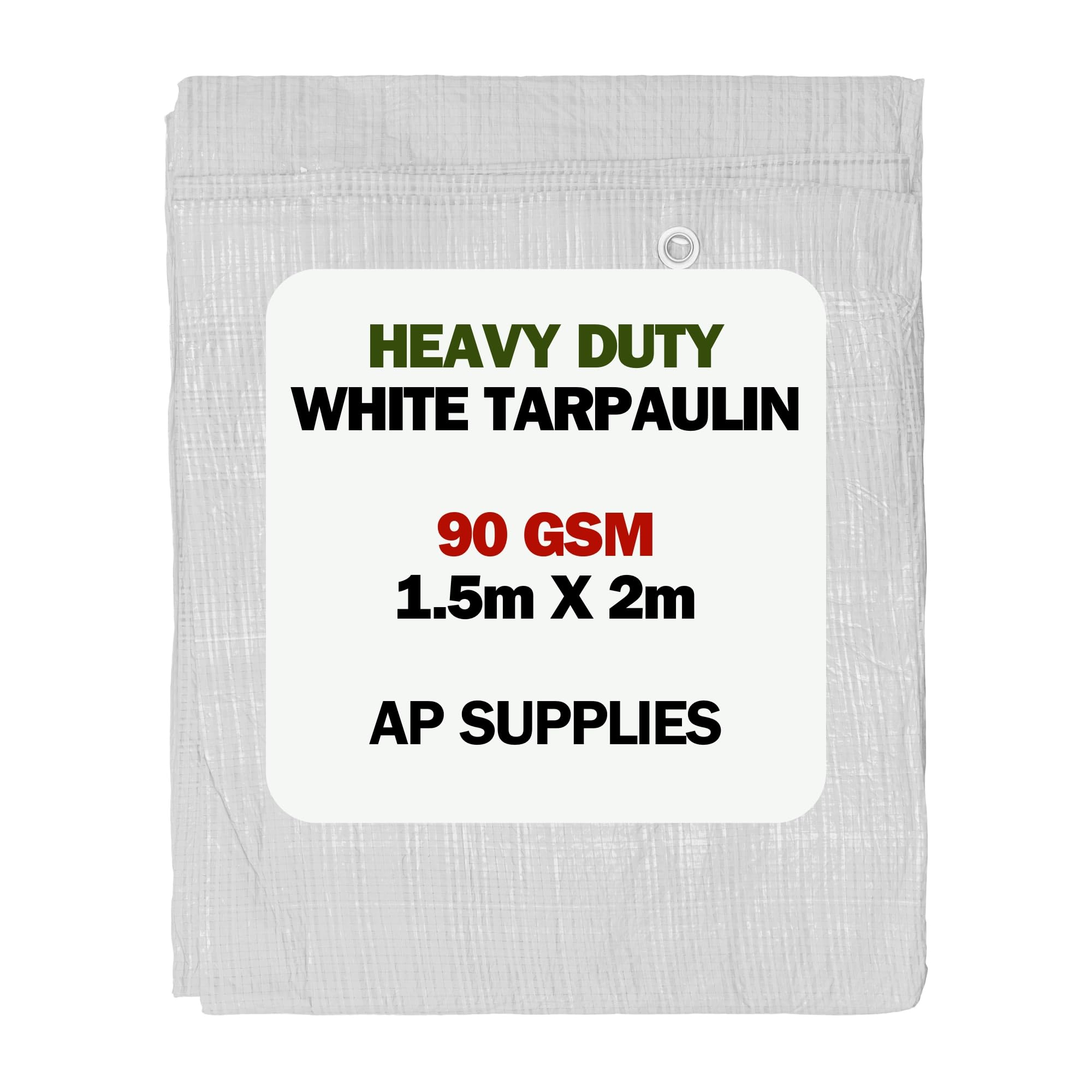 AP Supplies 90gsm M-Grade White Tarpaulin 1.5m x 2m – Waterproof, UV & Weather Resistant Sheet Cover for Camping, Construction, Gardening & Equipment Protection