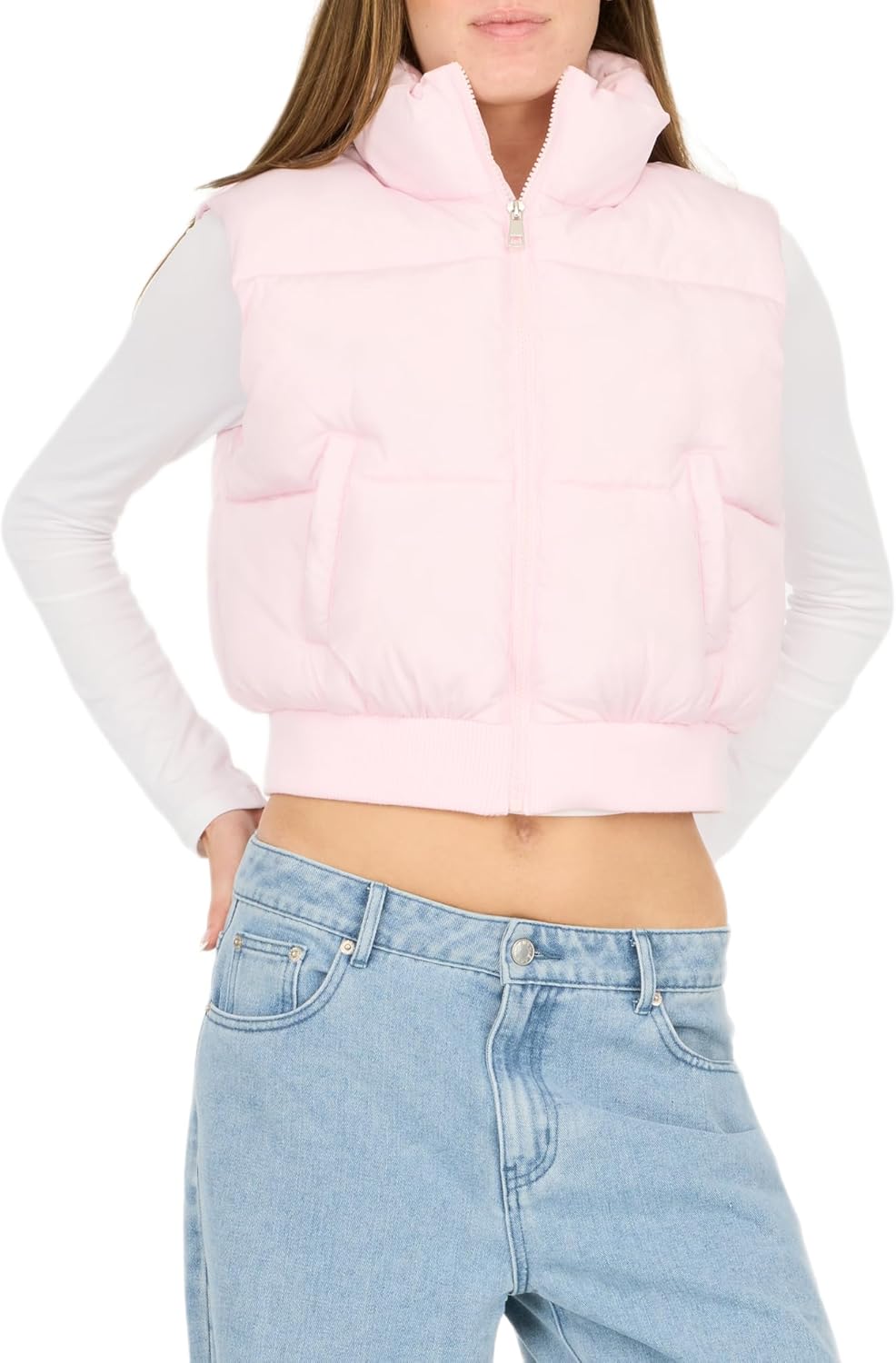 Forever 21 Women's Puffer Vest – Cropped Quilted Zip-Up Outerwear with High Neck Collar