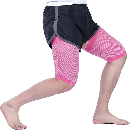 Doc Miller Manga de compresión para muslos para hombres y mujeres, 1 par, envoltura de compresión cuádruple y muslo, tirantes para recuperación
