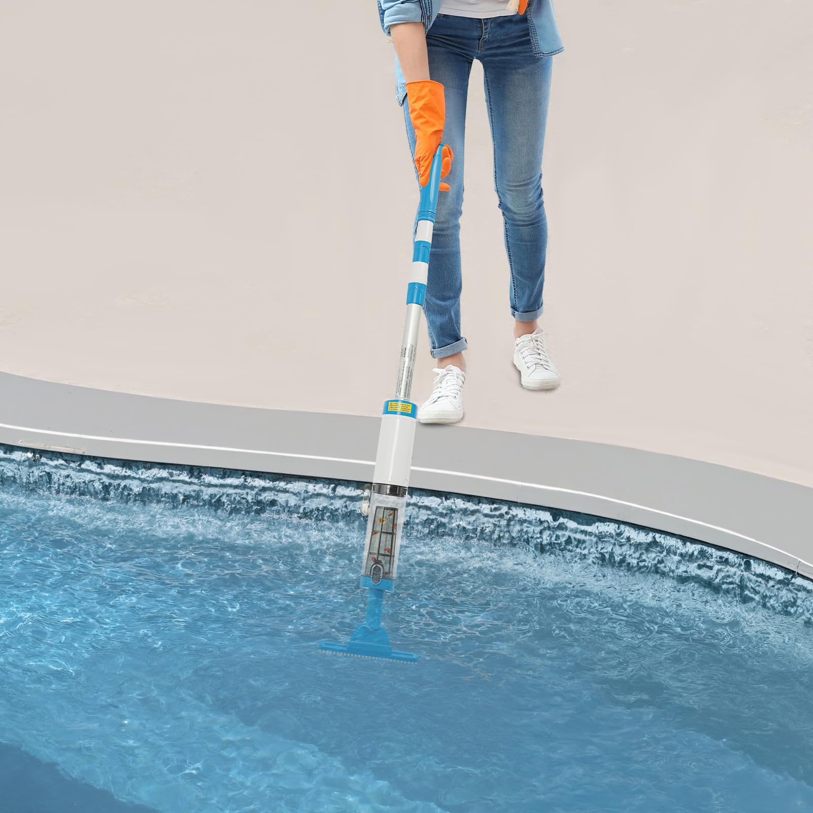 Aspirateur de piscine sans fil, nettoyeur de piscine avec tête de brosse triangulaire, longueur du manche de 1,6 m, réglable, nettoyeur de piscine avec filtre et autonomie de 120 min, kit
