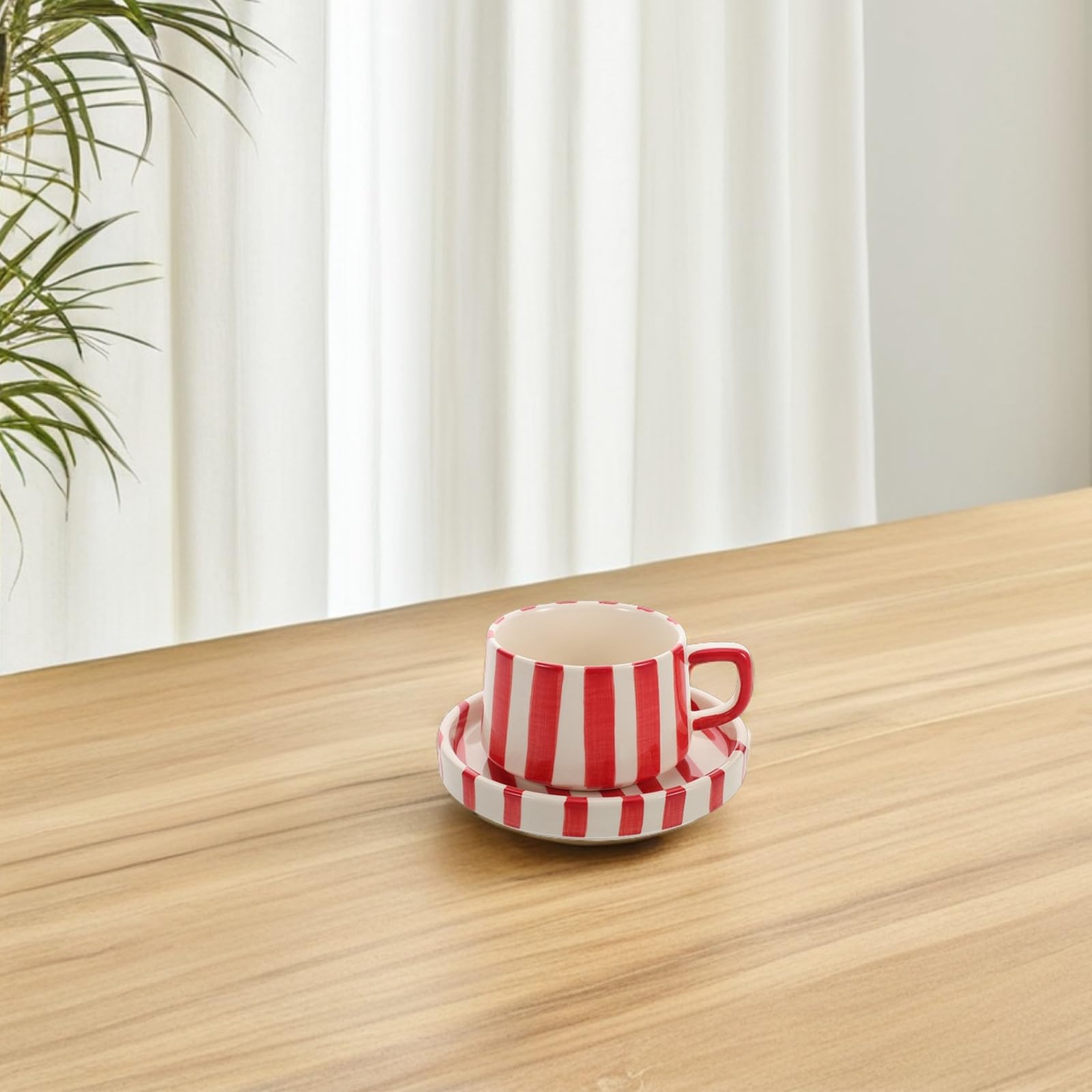 Didiseaon Tasse à Café en Porcelaine Soucoupe, Mug à Cappuccino et Thé, Design Rayures Original pour Collection et Usage Quotidien