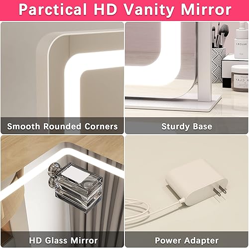 Miniatura 6 de ROLOVE 22x17 Inch Lighted Vanity Mirror with Dimmable LED Lights - 3 Color Modes, Smart Touch Control & 360° Rotating Base - Desk Makeup Mirror