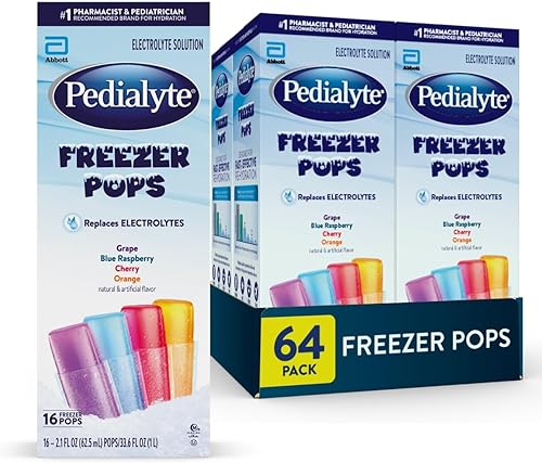 Miniatura 6 de Pedialyte Paquete de hidratación: paquete variado de 64 unidades de paletas congeladoras de electrolitos (uva, frambuesa azul, cereza, naranja) y