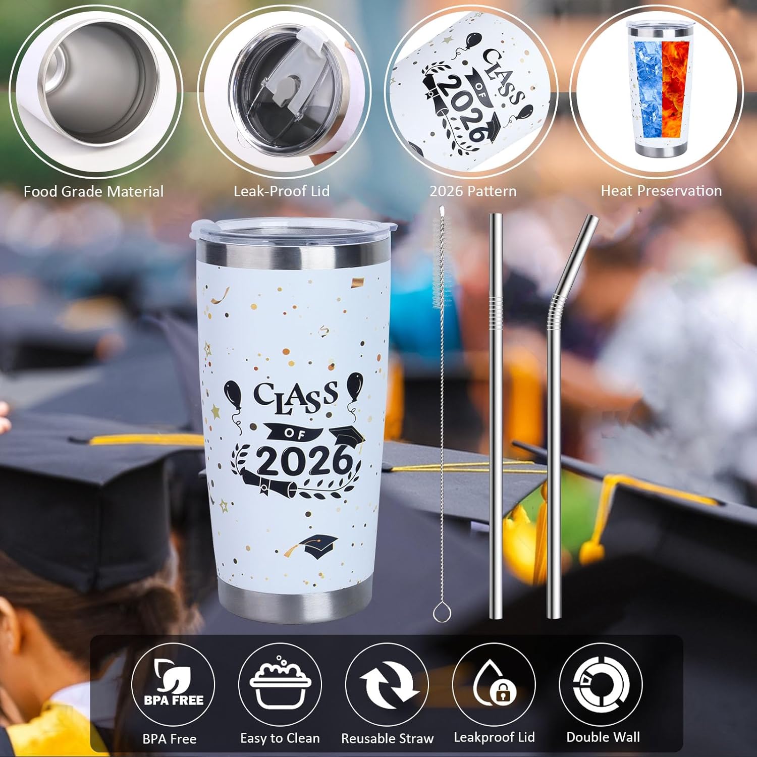 2026 Graduation Gift for Him Her, College High School Graduate Gifts Box Bulk with Tumbler Bracelet Socks Keychain Thanks Card for Class of 2026 Graduates Girls Boys Women Men