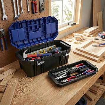 WORKPRO 19'' Metal Kilitli Plastik Takım Çantası, ABS Malzeme, 48.8x26.5x24.5 cm, 15 kg Taşıma Kapasiteli, 2 Şeffaf Bölmeli