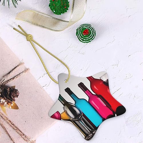 Miniatura 3 de Árbol de Navidad colgante de cerámica con lazo dorado, copas de cóctel, adornos de cerámica para el hogar, manualidades en forma de estrella,