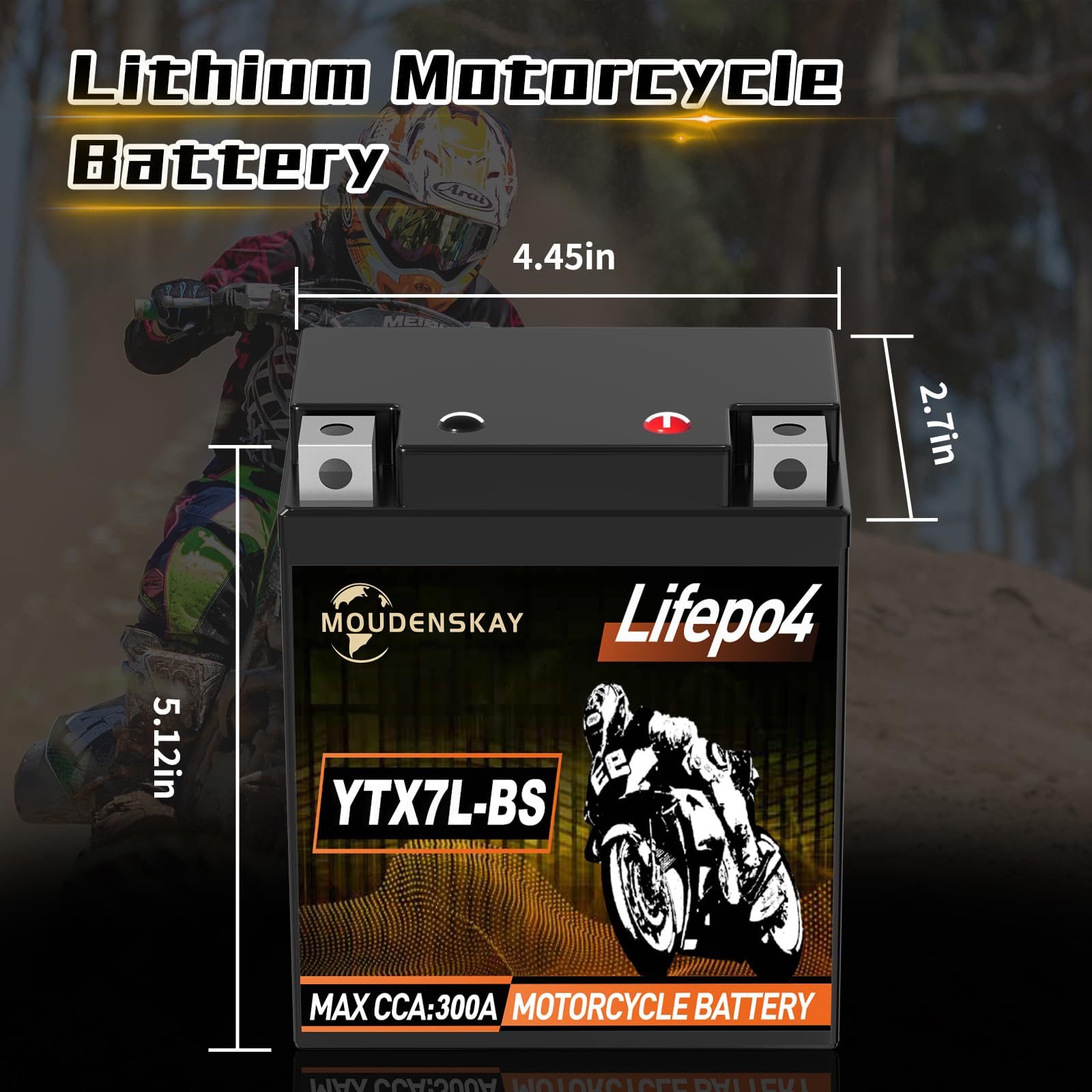 Lithium Motorrad Batterie 12V Lithium Powersports Batterie mit BMS (YTX7L-BS 12.8V 3Ah 300A) LiFePO4 Motorrad Batterie Starterbatterien für Motorräder, ATV, UTV, Wasserfahrzeuge, etc