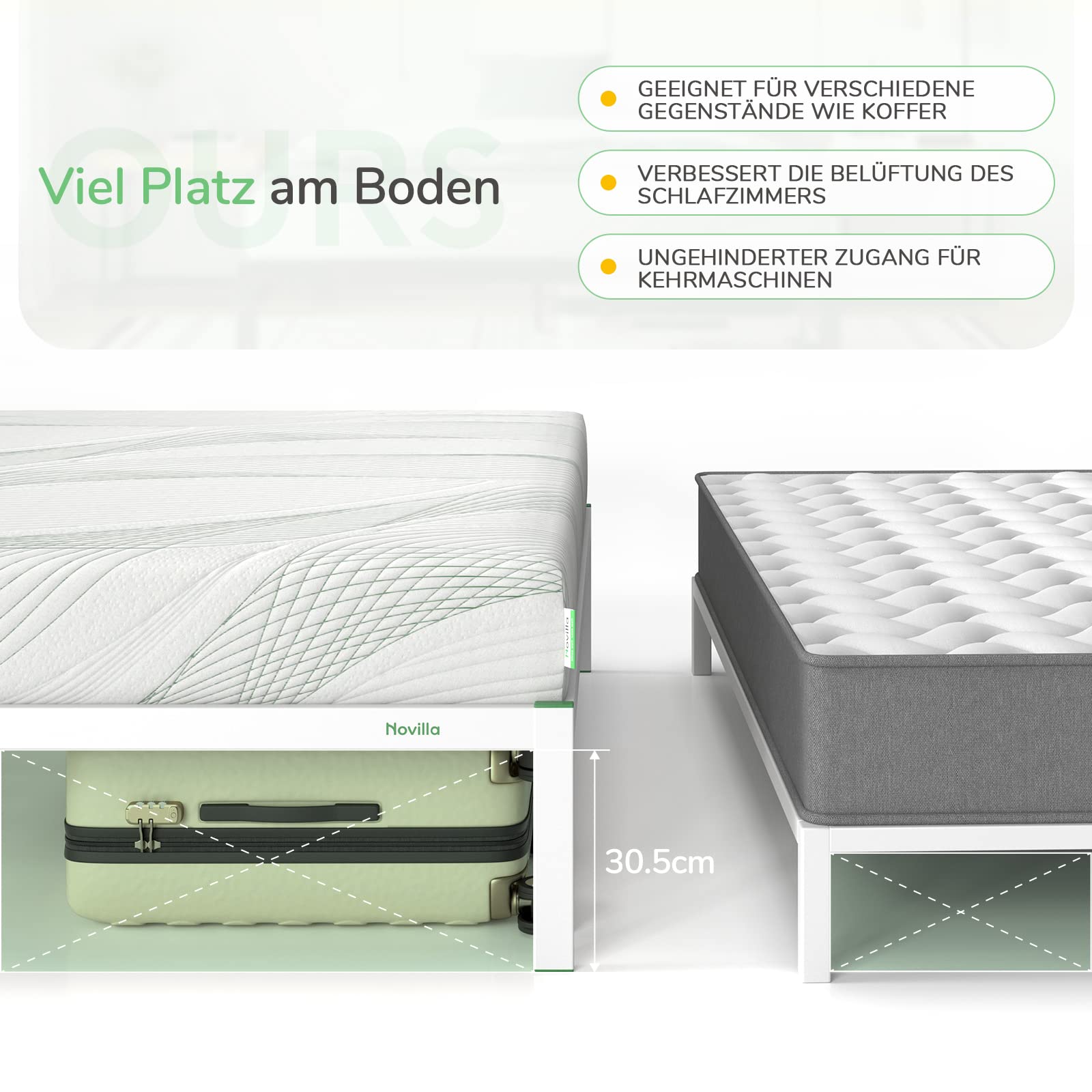 Novilla Metallbett Metallrahmenbett mit Lattenrost Bettgestell Für Erwachsene Kinder Jugendliche 180x200 cm Weiß