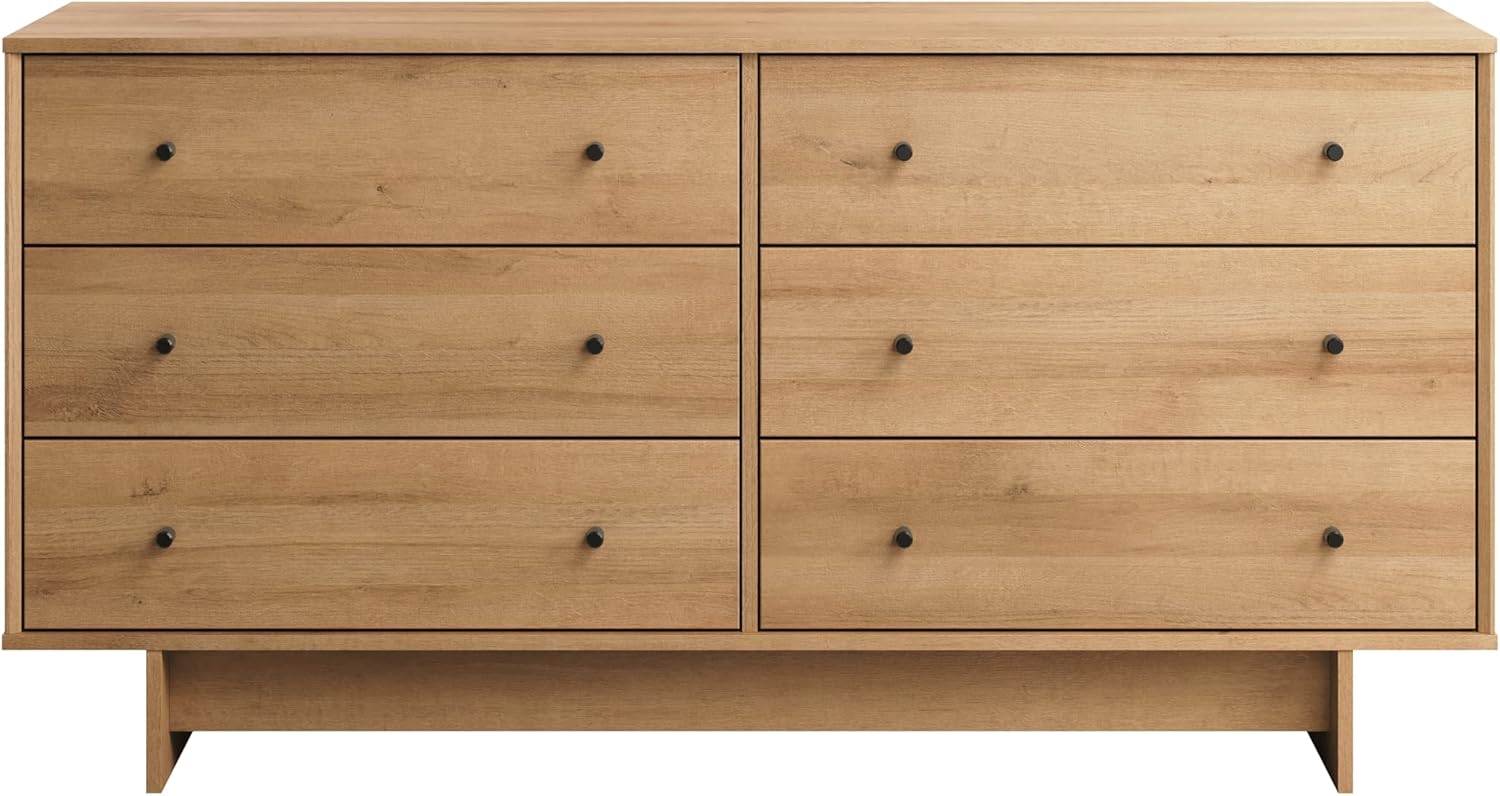 Prepac Finnley 6-Drawer Dresser in Natural Oak, Dresser for Bedroom, Extra-Wide Chest of Drawers with Storage, Modern Clothing Organizer for Home, Bedroom, Living Room, 16" D x 61" W x 31" H - Image 9