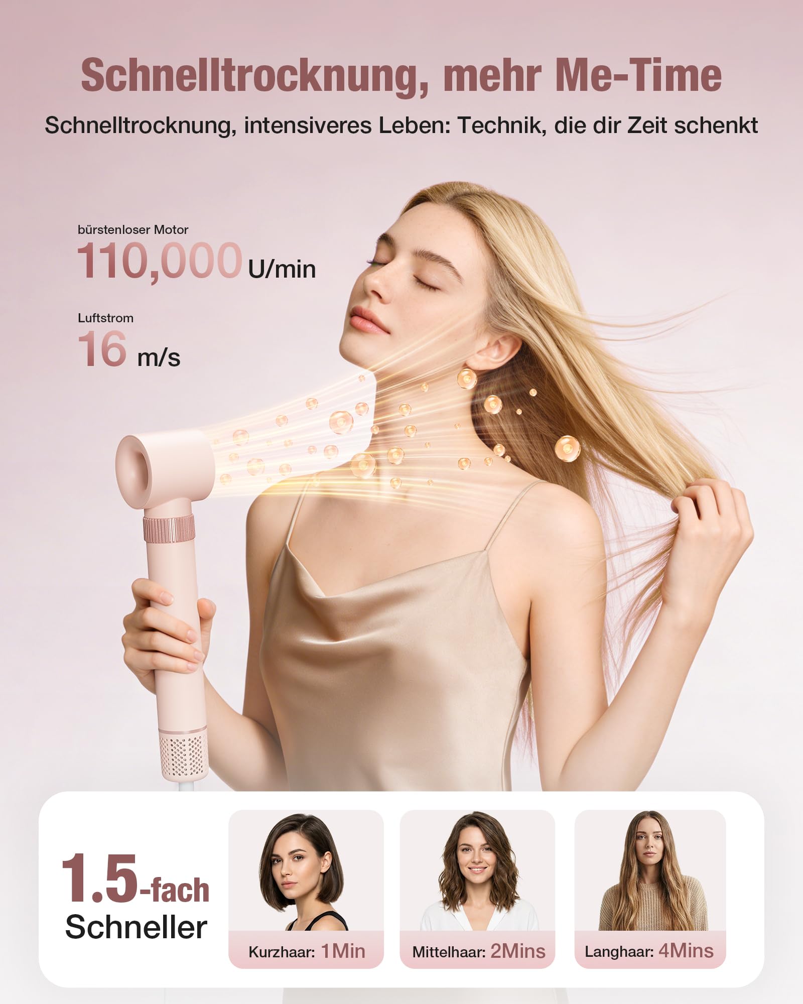 Fer à friser 6 en 1-110 000 tr/min - Haute vitesse - Pour boucler ou lisser - Rose