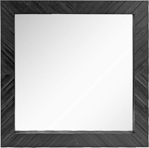 Miniatura 1 de Stonebriar Espejo de pared cuadrado negro con textura de cheurón negro de 20 x 20 pulgadas con soportes de montaje adjuntos, decoración decorativa