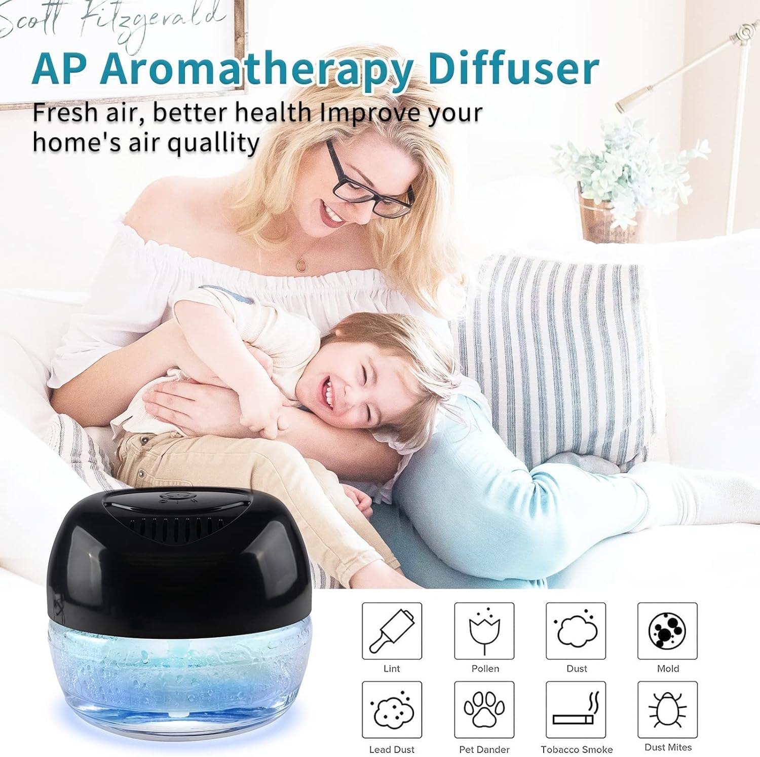 Water-Based Purifier Air Washer, Revitalizer with 7 Color lights- Plus Lavender, Aqua Lily, Breathe Easy, Ocean Mist, Neverland, Water Hyacinth, 15ml Each