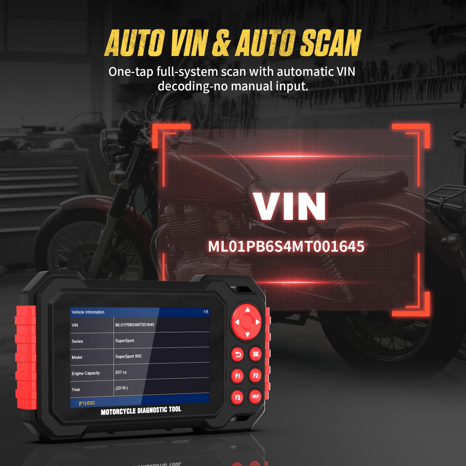 Strumento di diagnosi per moto M7 – Scanner completo OBDII con lettore di codici e display IPS da 5 pollici, oltre 70 marche e 100+ funzioni di servizio, riconoscimento automatico del VIN