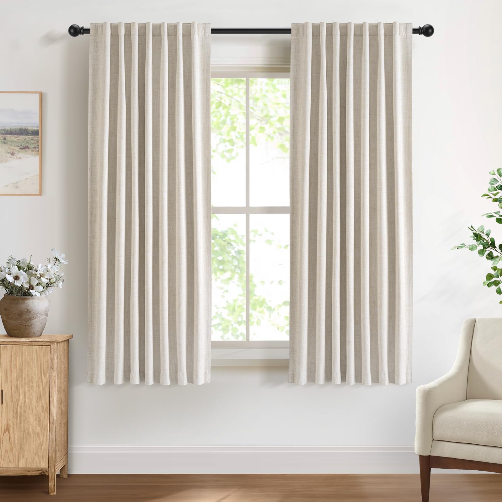 DEFYNEE 100% Blackout Curtains for Bedroom 50 x 63 Inch Drop, Back Tab/Rod Pocket