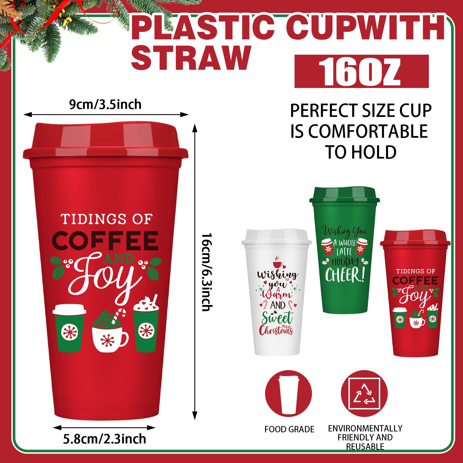 Amazon.com | Pickmesh 12 Pack Christmas Coffee Cups Gifts Bulk 16 oz  Reusable Coffee Cup Tumblers with Lid Plastic Cups Travel Mug Thank You  Gifts for Women Coworkers Holiday Drinks: Tumblers &