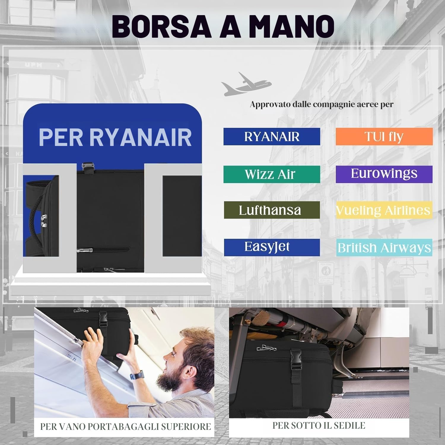 Xkdoai Zaino 40x30x20 per Ryanair Bagaglio a Mano 40x30x20 Zaino da Viaggio Aereo Bagaglio a Mano Borse Cabina Zaini Casual Unisex Borsone da Viaggio con Borsa per Bottiglie
