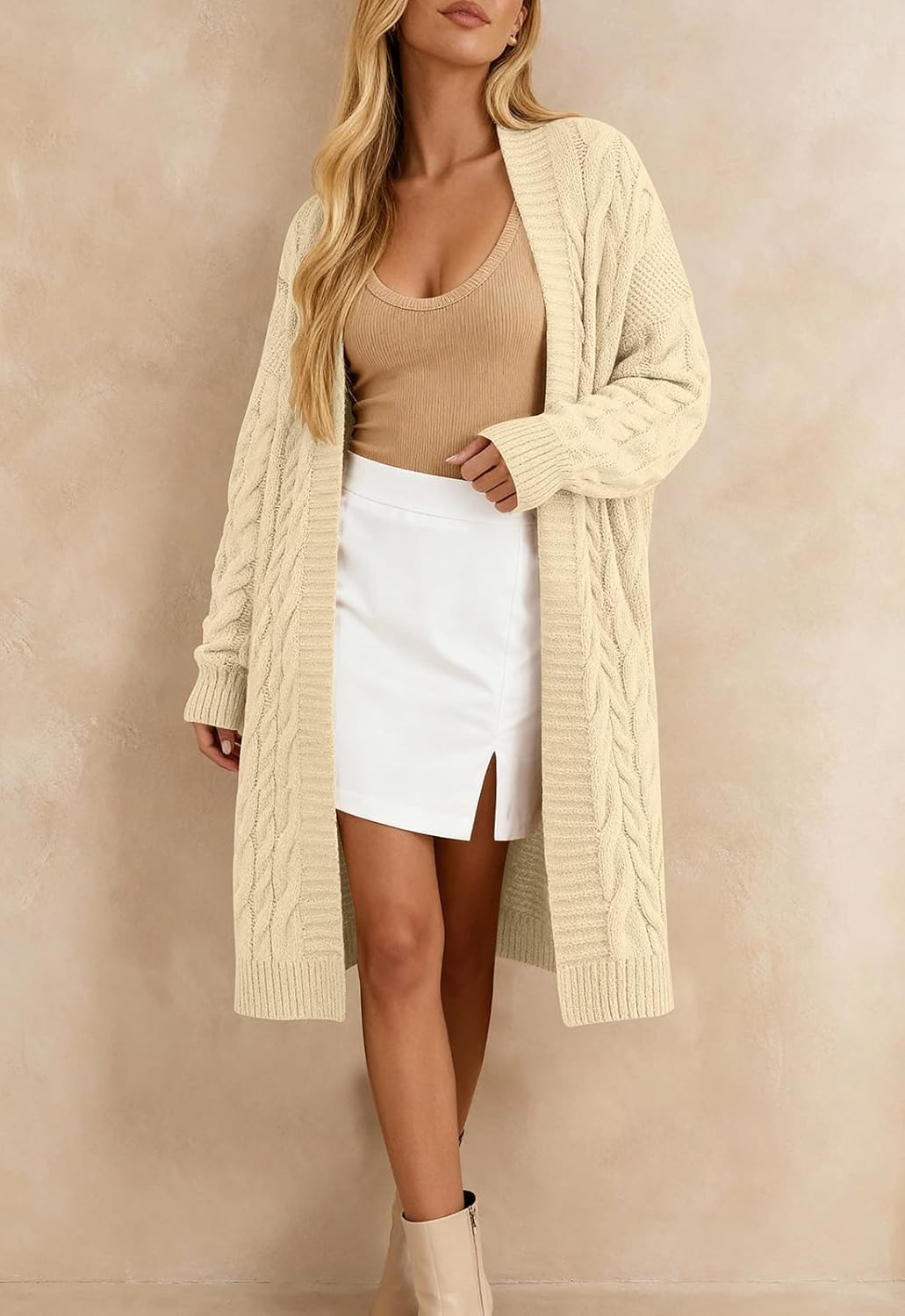 PRETTYGARDEN Long Sleeve Open Front Chunky Cardigan Sweaters for Women Cable Knit Long Cardigans Spring Outfits with Pockets - Image 4