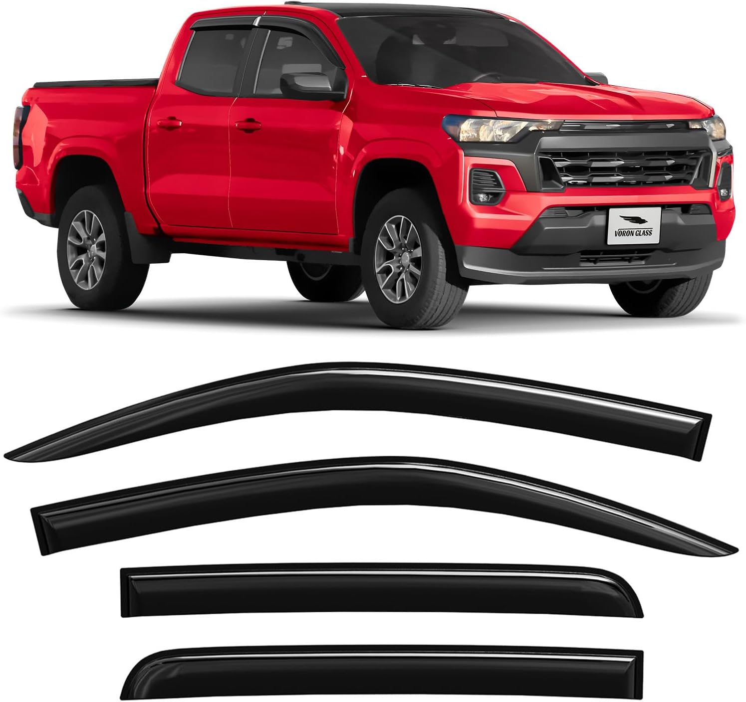 Voron Glass Tape-on Extra Durable Rain Guards for Chevy Colorado 2023-2026 Crew Cab, Window Deflectors, Vent Window Visors, 4 Pieces - 100831
