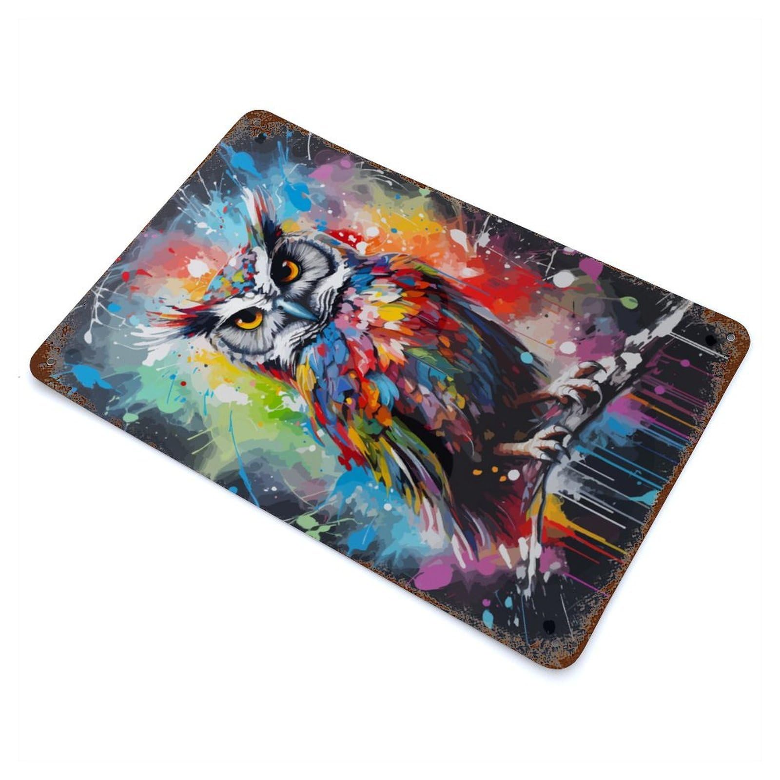 Owl Painting Bird Poster Rusty Metal Tin Sign 11.8"x7.9", Industrial Home Decor for Garage, Pub Or Kitchen