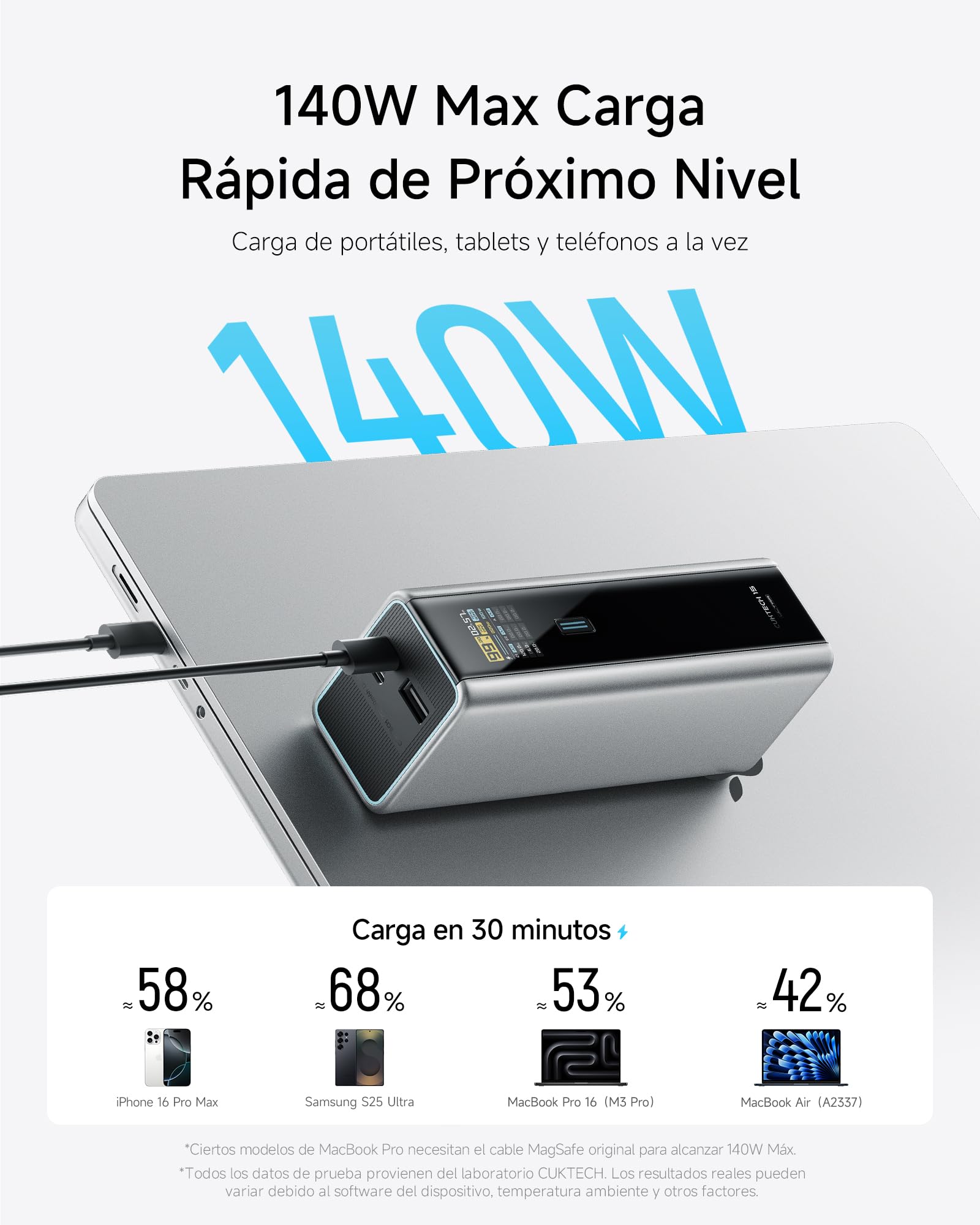 CUKTECH 15 Ultra Power Bank 20000mAh, 3 Puertos 210W MAX Potencia Total, Batería Portátil con PPS PD3.1 y Pantalla TFT, Bateria Externa Carga Rapida para MacBook Air/Pro/iPad/iPhone 16/Samsung/Xiaomi