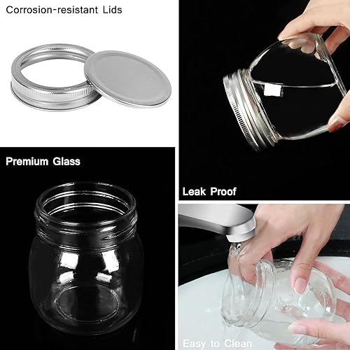 Miniatura 10 de Betrome Tarros Mason de 8 onzas, paquete de 24 tarros de vidrio de 8.1 fl oz con tapas de boca regular, tarros de vidrio para almacenamiento de