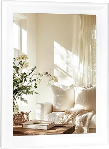 CULER Espejo de pared de madera blanca para baño, espejos colgantes rectangulares de 20 x 16 pulgadas con marco de madera para sala de estar,