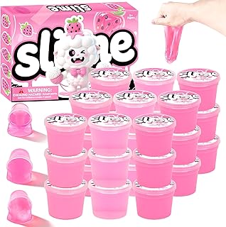 24 Pack Pink Slimes, Mini Glow in The Dark & Galaxy Bulk Slime, Easter Party Favors Kit, Stretchy Stress Relief for Kids, Soft Putty DIY Toy, Girls and Boys Classroom Prize Gift