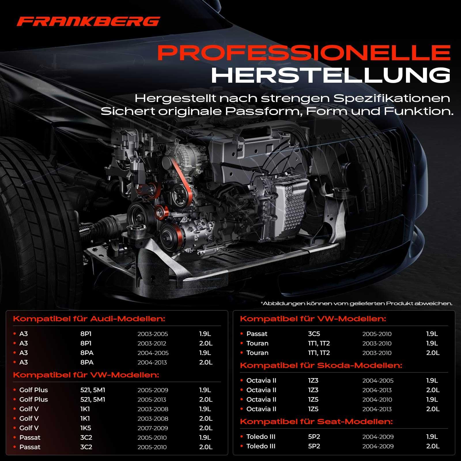Frankberg Riemenspanner Keilrippenriemen für A3 Altea Leon Toledo Octavia Caddy Golf J-e-t-t-a P-a-s-s-a-t T-o-u-r-a-n 1.9L 2.0L Diesel 2003-2020 03G903315A