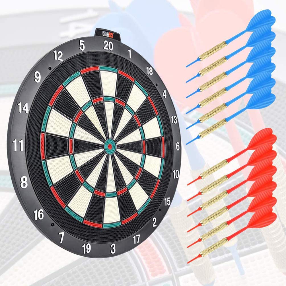 One80 Soft tip Dartboard – 18” Safety Plastic Board with 12 Soft tip Darts and Extra 20 Soft Tips, mounting Kits Also Included