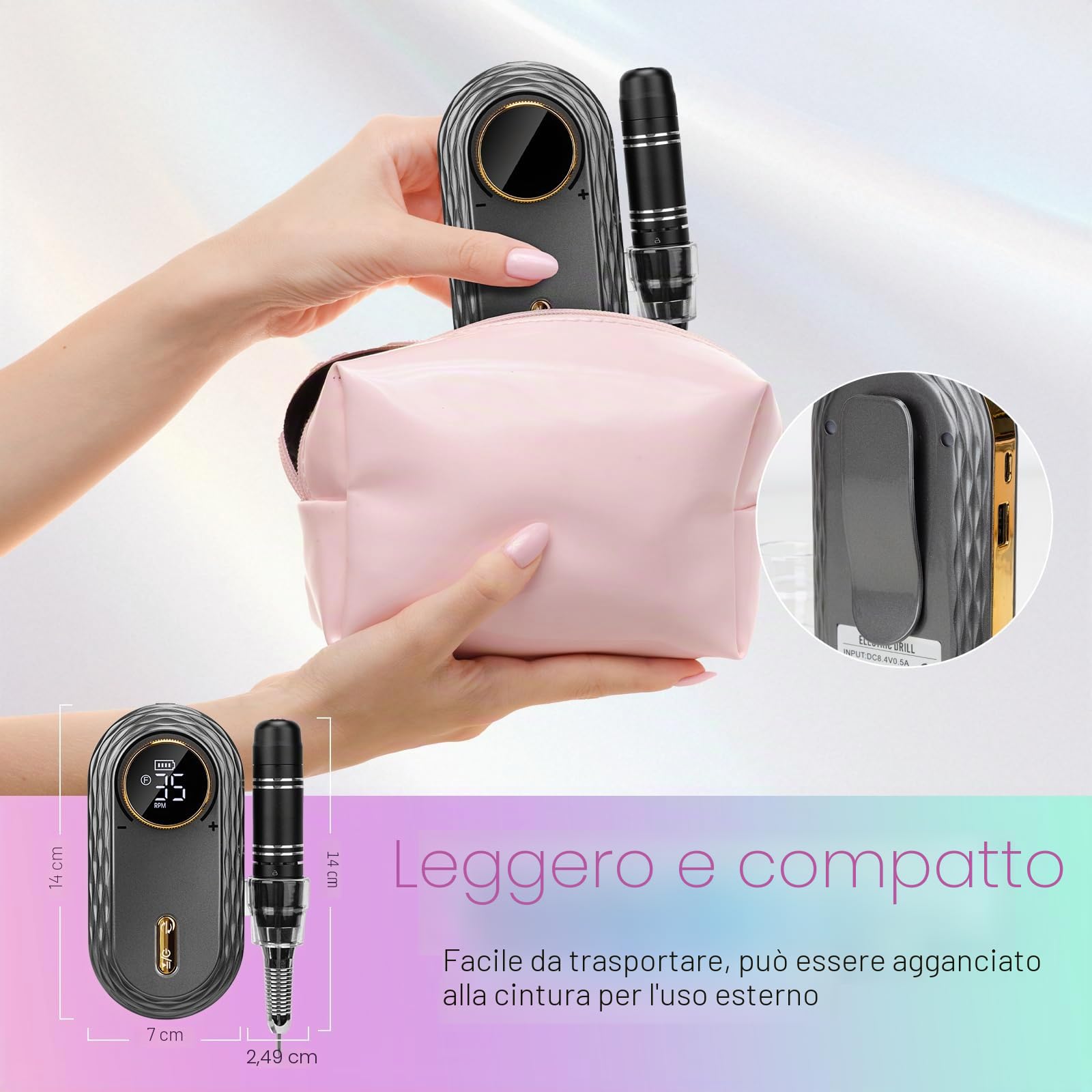 Madenia Fresa per Unghie Professionale Ricaricabile, 35000RPM Lima per Unghie Elettrica Portatile, Senza Fili Fresa Unghie con 13 punte per unghie per Salone Manicure e Casa (Grigio)