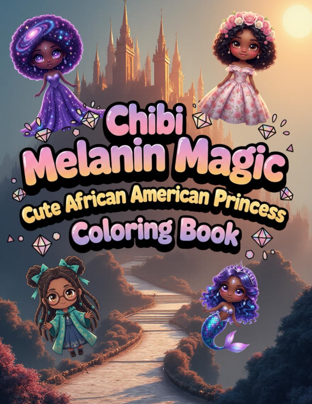 Chibi Melanin Magic: Cute African American Princess Coloring Book