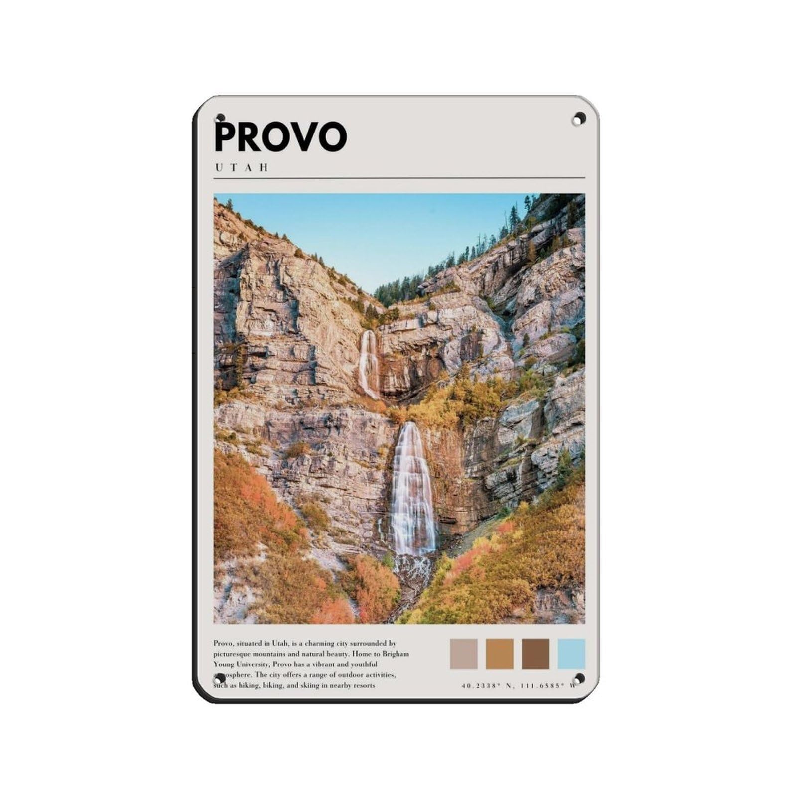 Provo Utah Poster Provo Art Tin Sign Vintage Metal Pub Club Cafe Bar Home Wall Art Decoration Poster Retro 8x12inch(20x30cm)