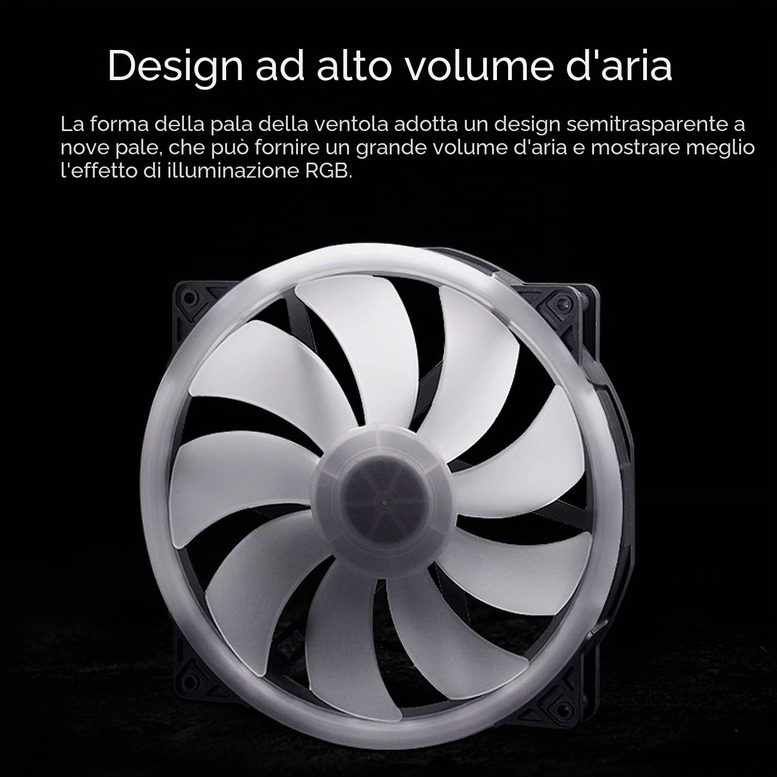 Ventole per Case, 200 Mm Grandi Cuscinetti Idraulici Ventole Volume D'aria ARGB Effetto Luce Silenzioso a Basso Rumore 4PIN PWM+5V ARGB Clicca per Collegare Ventola per Case del Computer 12V