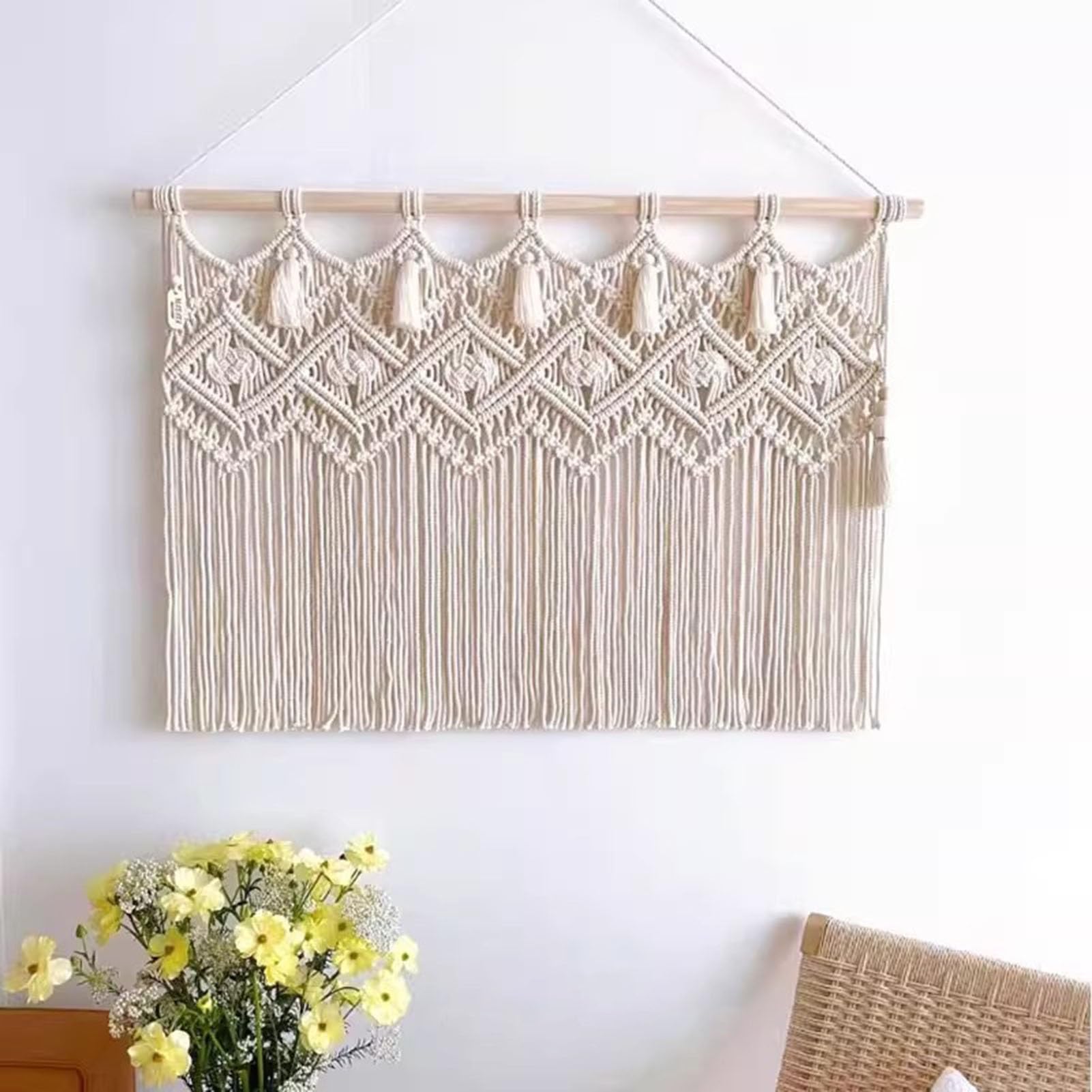Hand Tejido Macrame Pared Colgando Grande, Tapiz Rectangular para Decoración De Fondo De Cabecera del Dormitorio, Casa Homestay Entrada Decoración Colgante(60x50cm/23.63x19.7in)