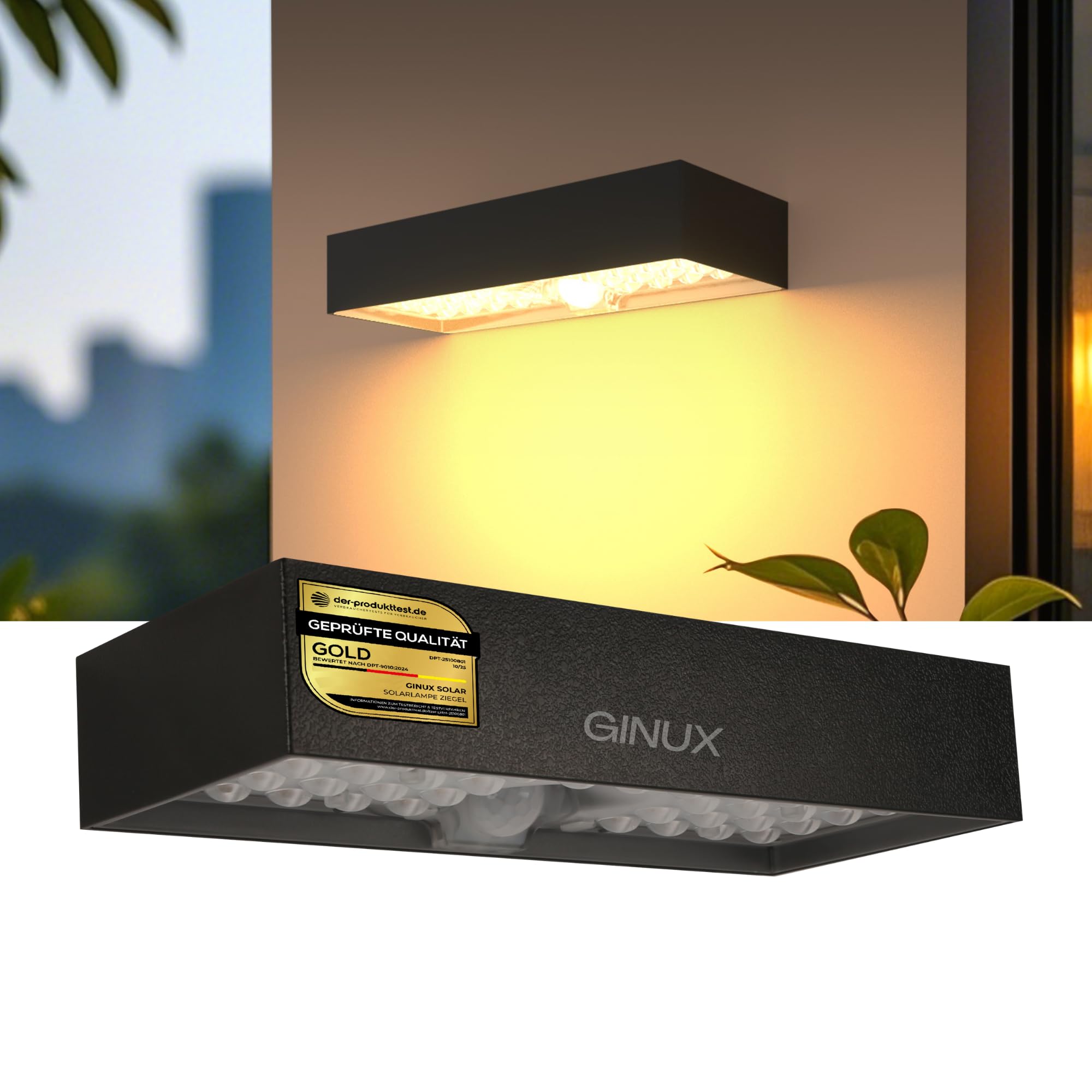 GINUX® Solarlampen für außen mit Bewegungsmelder - Dekorative Solar Wandleuchte aussen mit Superhellen LEDs und PIR-Sensor, Solar LED Strahler für Wand und Garten (60W Schwarz)